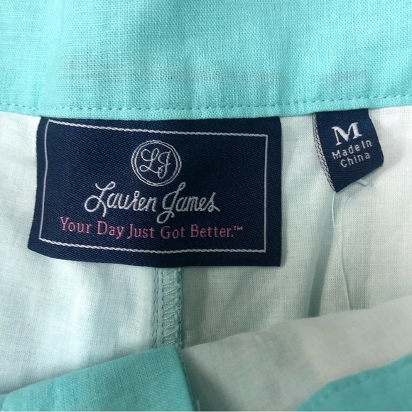 Lauren James Blue Shorts Linen Blend Size M NWT - Picture 3 of 6